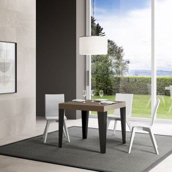 Flame Premium Tisch mit anthrazitfarbenen Beinen, D.90 - Ausziehbarer Tisch 90/246x90 cm, Flame Premium, Esche weiß, mit anthrazitfarbenen Beinen