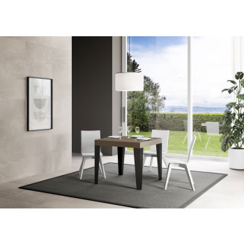 Flame Premium Tisch mit anthrazitfarbenen Beinen, D.90 - Ausziehbarer Tisch 90/246x90 cm, Flame Premium, Esche weiß, mit anthrazitfarbenen Beinen