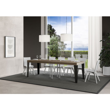 Flame Premium Tisch mit anthrazitfarbenen Beinen, D.90 - Ausziehbarer Tisch 90/246x90 cm, Flame Premium, Esche weiß, mit anthrazitfarbenen Beinen