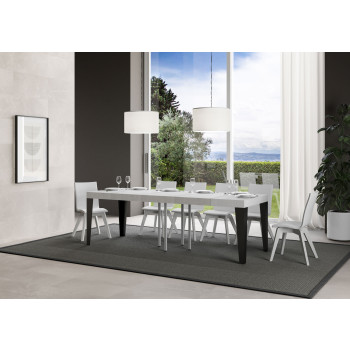 Flame Premium Tisch mit anthrazitfarbenen Beinen, D.90 - Ausziehbarer Tisch 90/246x90 cm, Flame Premium, Esche weiß, mit anthrazitfarbenen Beinen