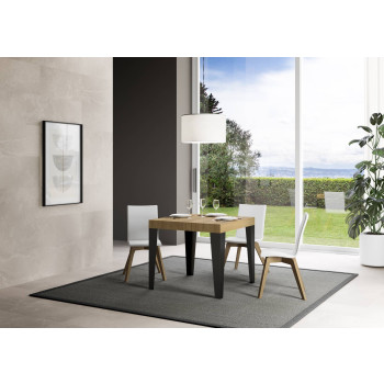 Flame Premium Tisch mit anthrazitfarbenen Beinen, D.90 - Ausziehbarer Tisch 90/246x90 cm, Flame Premium, Esche weiß, mit anthrazitfarbenen Beinen