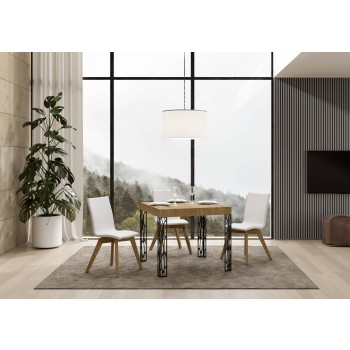 Ghibli Tisch – Ausziehtisch 90 x 90/246 cm, Ghibli Weiß-Esche Anthrazit-Gestell