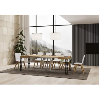 Ghibli Tisch – Ausziehtisch 90 x 90/246 cm, Ghibli Weiß-Esche Anthrazit-Gestell