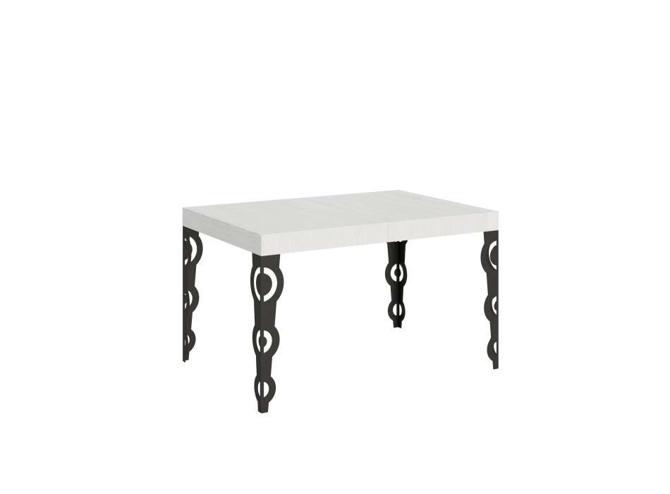 Karamay-Tisch mit anthrazitfarbenen Beinen, Durchmesser 90 cm – Ausziehtisch Karamay 120/380 x 90 cm, Esche weiß, mit anthrazitfarbenen Beinen