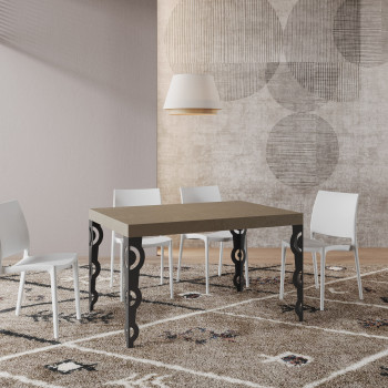 Karamay Tisch D.80 – Ausziehtisch 120/204 x 80 cm, Karamay Weißesche mit anthrazitfarbenen Beinen