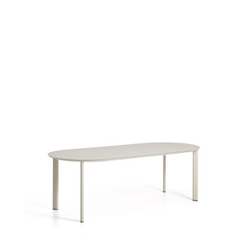 Ovaler Tisch Erice aus Aluminium und ecrufarbenem Sicherheitsglas, 230 x 100 cm