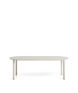 Ovaler Tisch Erice aus Aluminium und ecrufarbenem Sicherheitsglas, 230 x 100 cm