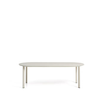 Ovaler Tisch Erice aus Aluminium und ecrufarbenem Sicherheitsglas, 230 x 100 cm