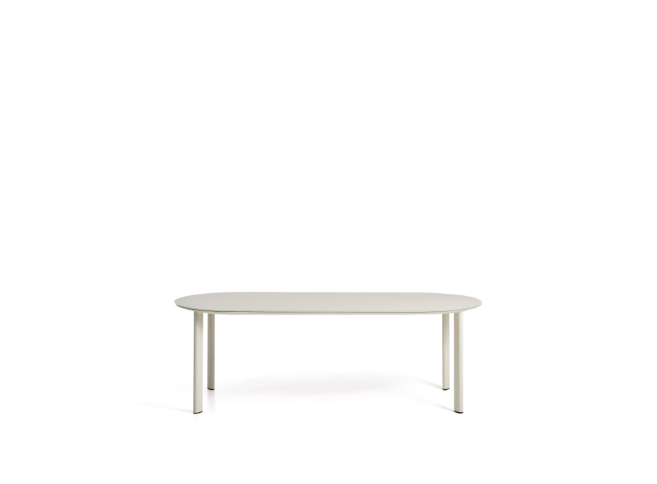 Ovaler Tisch Erice aus Aluminium und ecrufarbenem Sicherheitsglas, 230 x 100 cm
