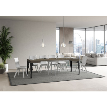 Paxon Tisch mit anthrazitfarbenen Beinen D.90 - Ausziehbarer Tisch 90/246x90 cm Paxon Esche weiß mit anthrazitfarbenen Beinen