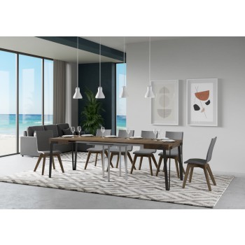 Rio Tisch – Ausziehtisch 90 x 90/246 cm Rio, Gestell aus weißer Esche, Anthrazit