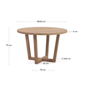 Nahla runder Tisch aus massivem Akazienholz mit natürlicher Oberfläche, Ø 120 cm.