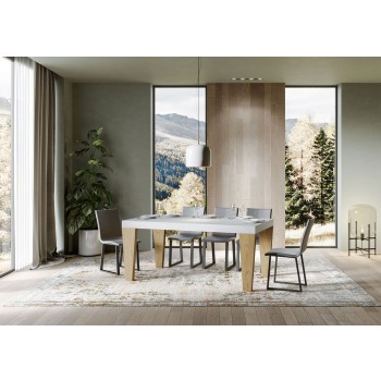 Spimbo Mix Tisch – Ausziehtisch 90 x 180/284 cm, Spimbo Mix mit Tischplatte aus weißer Esche und Beinen aus Walnussholz.