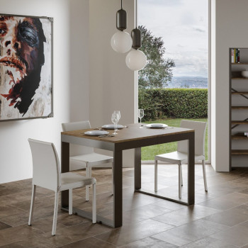 Tecno Evolution Tisch P.90 – Ausziehtisch 120/380 x 90 cm, Gestell aus weißer Esche, Beine aus anthrazitfarbenem Tecno Evolution Holz.