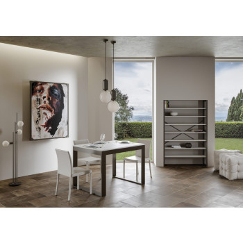 Tecno Evolution Tisch P.90 – Ausziehtisch 120/380 x 90 cm, Gestell aus weißer Esche, Beine aus anthrazitfarbenem Tecno Evolution Holz.