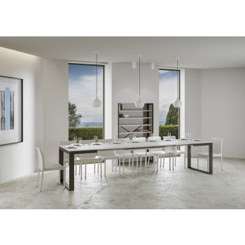 Tecno Evolution Tisch P.90 – Ausziehtisch 120/380 x 90 cm, Gestell aus weißer Esche, Beine aus anthrazitfarbenem Tecno Evolution Holz.