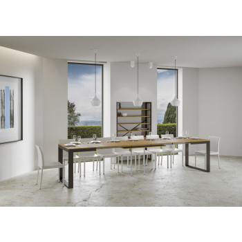 Tecno Evolution Tisch P.90 – Ausziehtisch 120/380 x 90 cm, Gestell aus weißer Esche, Beine aus anthrazitfarbenem Tecno Evolution Holz.