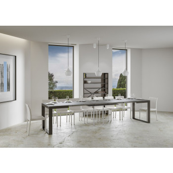 Tecno Evolution Tisch P.90 – Ausziehtisch 120/380 x 90 cm, Gestell aus weißer Esche, Beine aus anthrazitfarbenem Tecno Evolution Holz.
