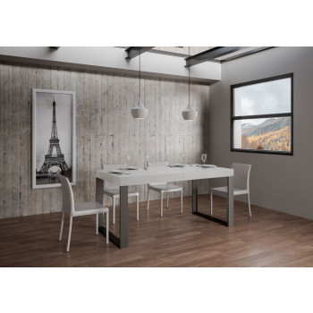 Tecno Tisch P.90 – Ausziehtisch 160/264 x 90 cm, Tecno Esche weiß mit anthrazitfarbenen Beinen