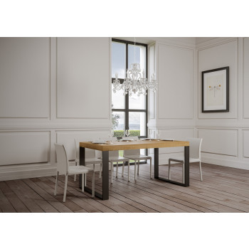 Tecno Tisch P.90 – Ausziehtisch 160/264 x 90 cm, Tecno Esche weiß mit anthrazitfarbenen Beinen