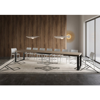 Tecno Tisch P.90 – Ausziehtisch 160/420 x 90 cm, Tecno Esche weiß mit anthrazitfarbenen Beinen