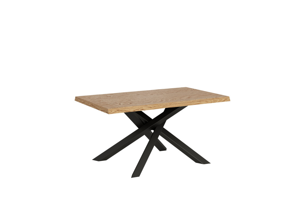 Versalux Tisch aus massivem, genarbtem Eichenholz mit anthrazitfarbenen Beinen – Ausziehtisch 90 x 140/240 cm