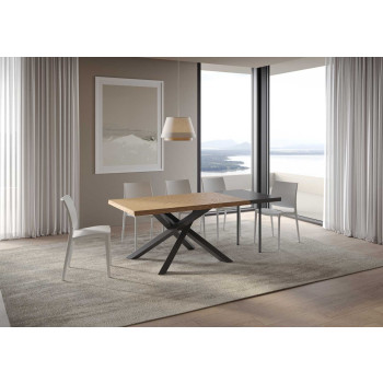 Versalux Tisch aus genarbter Eiche mit anthrazitfarbenen Beinen – Ausziehtisch 90 x 160/210 cm