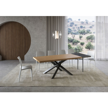 Versalux Tisch aus massivem, genarbtem Eichenholz mit anthrazitfarbenen Beinen – Ausziehbarer Tisch 90 x 200/250 cm