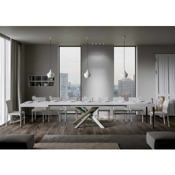Volantis Color 4/A Tisch D.90 - Ausziehtisch 130/390x90 cm, Volantis weiße Esche, mehrfarbige Beine 4/A