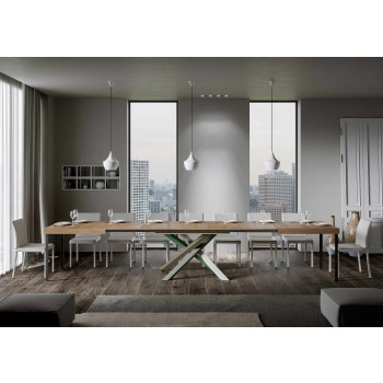 Volantis Color 4/A Tisch P.90 – Ausziehtisch 130/390 x 90 cm, Volantis weiße Esche, mehrfarbige Beine 4/A