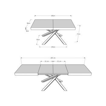 Volantis Tisch mit anthrazitfarbenen Beinen D.90 - Ausziehbarer Tisch 180/284x90 cm Volantis Weißesche mit anthrazitfarbenen Beinen