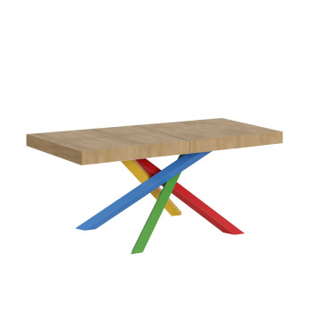 Volantis Premium Color 4/B Tisch P.90 – Ausziehtisch 120/380x90 cm, Volantis Premium weiße Esche, mehrfarbige Beine 4/B