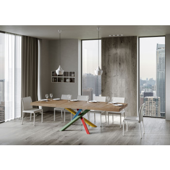 Volantis Premium Color 4/B Tisch P.90 – Ausziehtisch 120/380x90 cm, Volantis Premium weiße Esche, mehrfarbige Beine 4/B