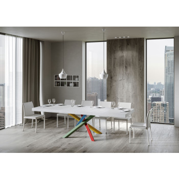 Volantis Premium Color 4/B Tisch P.90 – Ausziehtisch 200/460 x 90 cm, Volantis Premium weiße Esche, mehrfarbige Beine 4/B