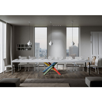 Volantis Premium Color 4/B Tisch P.90 – Ausziehtisch 200/460 x 90 cm, Volantis Premium weiße Esche, mehrfarbige Beine 4/B