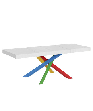 Volantis Premium Color 4/B Tisch P.90 – Ausziehtisch 200/460 x 90 cm, Volantis Premium weiße Esche, mehrfarbige Beine 4/B
