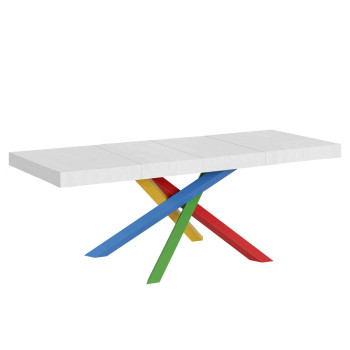 Volantis Premium Color 4/B Tisch P.90 – Ausziehtisch 200/460 x 90 cm, Volantis Premium weiße Esche, mehrfarbige Beine 4/B