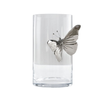 Klare Glasvase, Keramikschmetterling