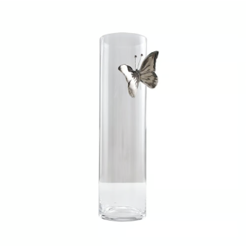 Klare Glasvase, Keramikschmetterling