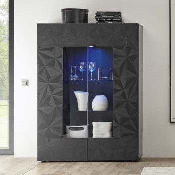 2-türige Vitrine aus PRISMA-Glas, schwarz