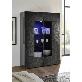 2-türige Vitrine aus PRISMA-Glas, schwarz