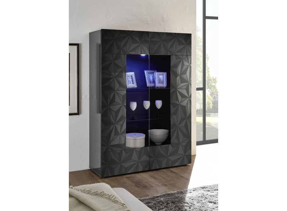 2-türige Vitrine aus PRISMA-Glas, schwarz