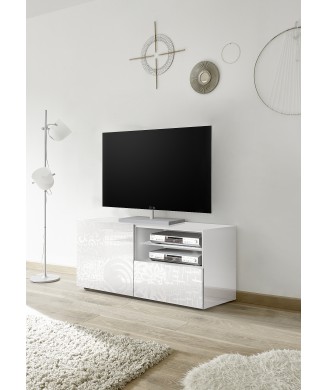MIRO Malý TV stolek s 1 dvířky a 1 zásuvkou, 121x42x57 cm, bílý