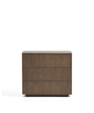 Komoda Helvine se 3 zásuvkami z jasanové dýhy s ořechovou povrchovou úpravou 90 x 78 cm FSC 100%