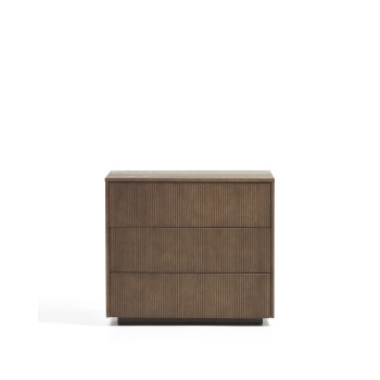 Komoda Helvine se 3 zásuvkami z jasanové dýhy s ořechovou povrchovou úpravou 90 x 78 cm FSC 100%