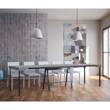 Konzolový stolek s antracitovým rámem - Rozkládací konzolový stolek 90x40/300 cm, bílá jasanová deska s antracitovým rámem