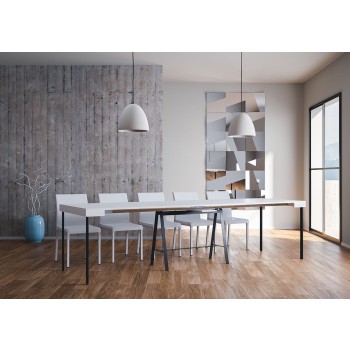 Konzolový stolek s antracitovým rámem - Rozkládací konzolový stolek 90x40/300 cm, bílá jasanová deska s antracitovým rámem