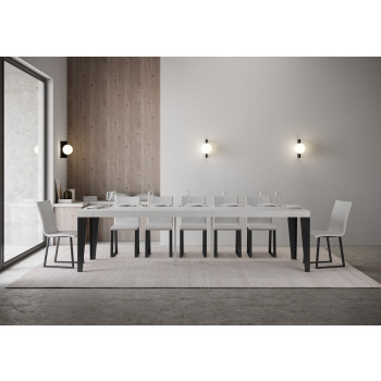 Konzolový stolek Flame s antracitovými nohami - Rozkládací konzolový stolek Flame Premium 90x40/300 cm s bílým jasanovým dřevem a antracitovými nohami