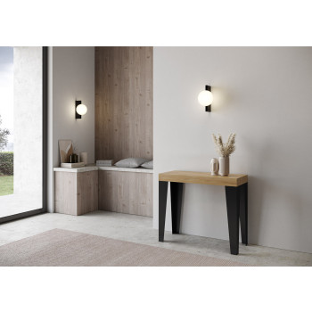 Konzolový stolek Flame s antracitovými nohami - Rozkládací konzolový stolek Flame Premium 90x40/300 cm s bílým jasanovým dřevem a antracitovými nohami