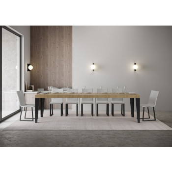 Konzolový stolek Flame s antracitovými nohami - Rozkládací konzolový stolek Flame Premium 90x40/300 cm s bílým jasanovým dřevem a antracitovými nohami